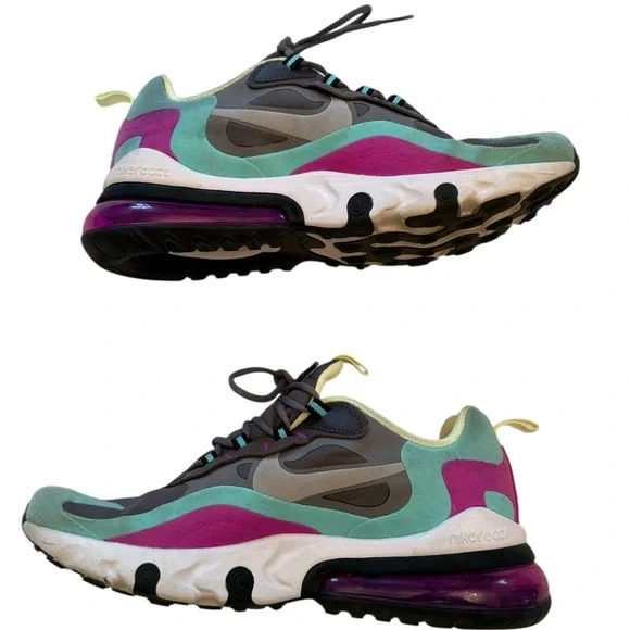 Nike Air Max 270 Sneakers - React Run Girls Size 6Y Gray, Green, Purple, Yellow - Picture 10 of 14